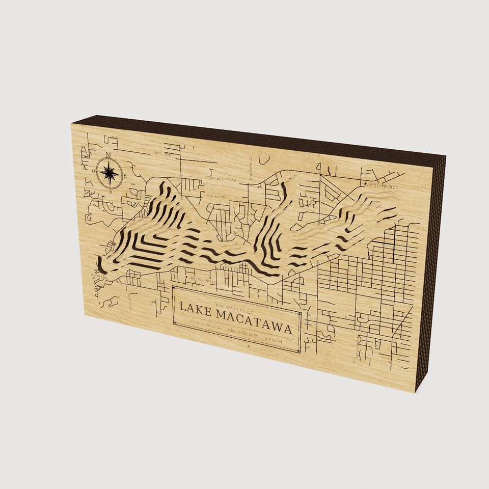 Lake Macatawa 3D wood map, hero view