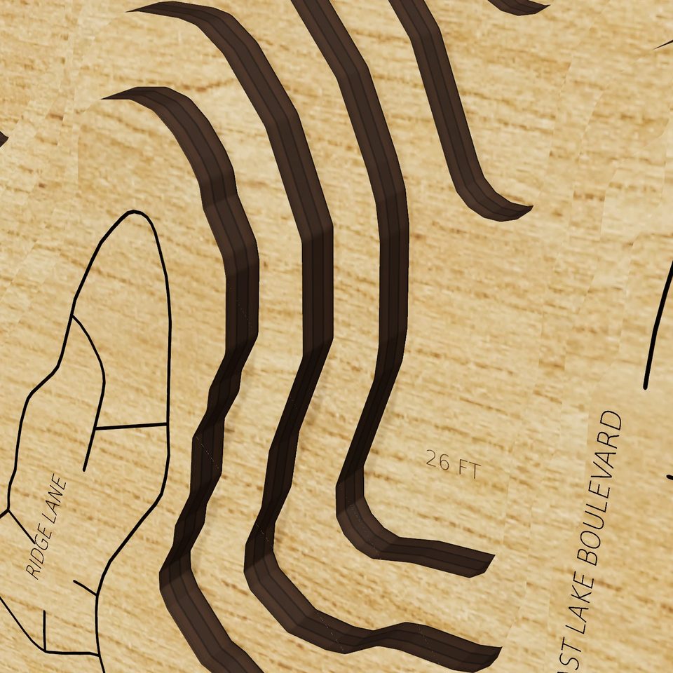 Lake Mahopac 3D wood map, detail view