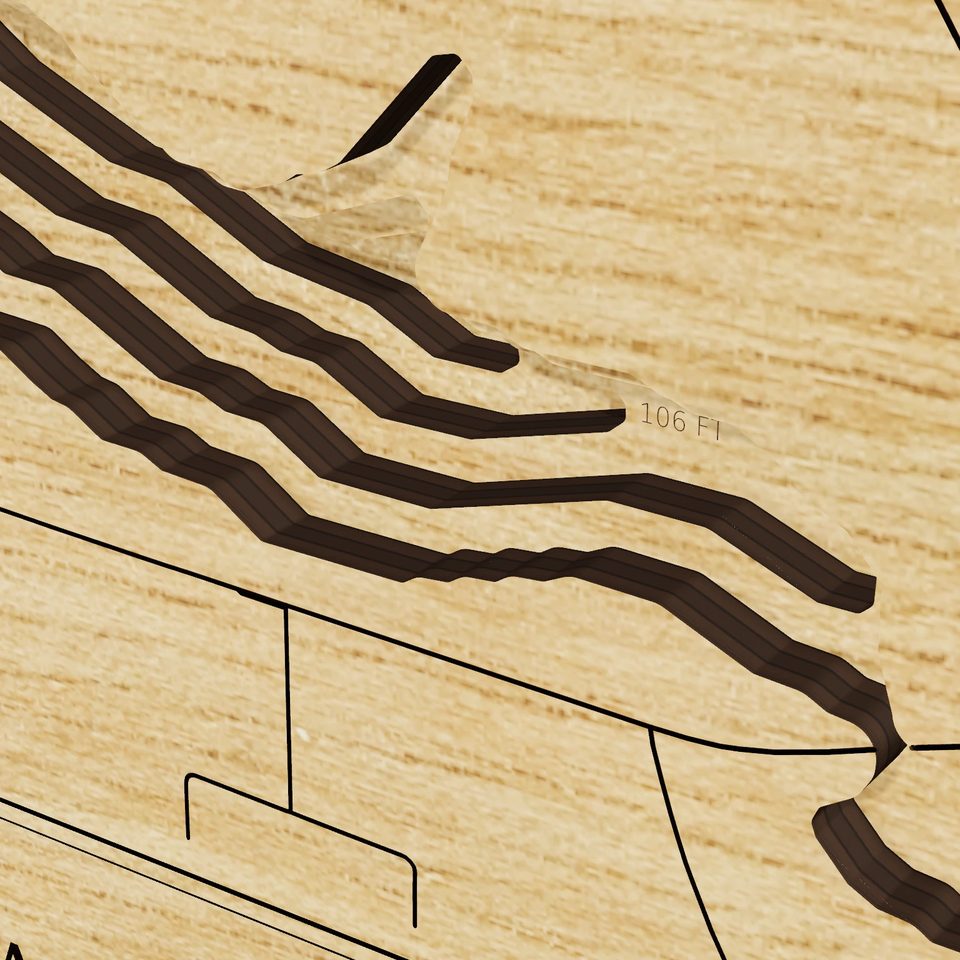 Lake Manatee 3D wood map, detail view