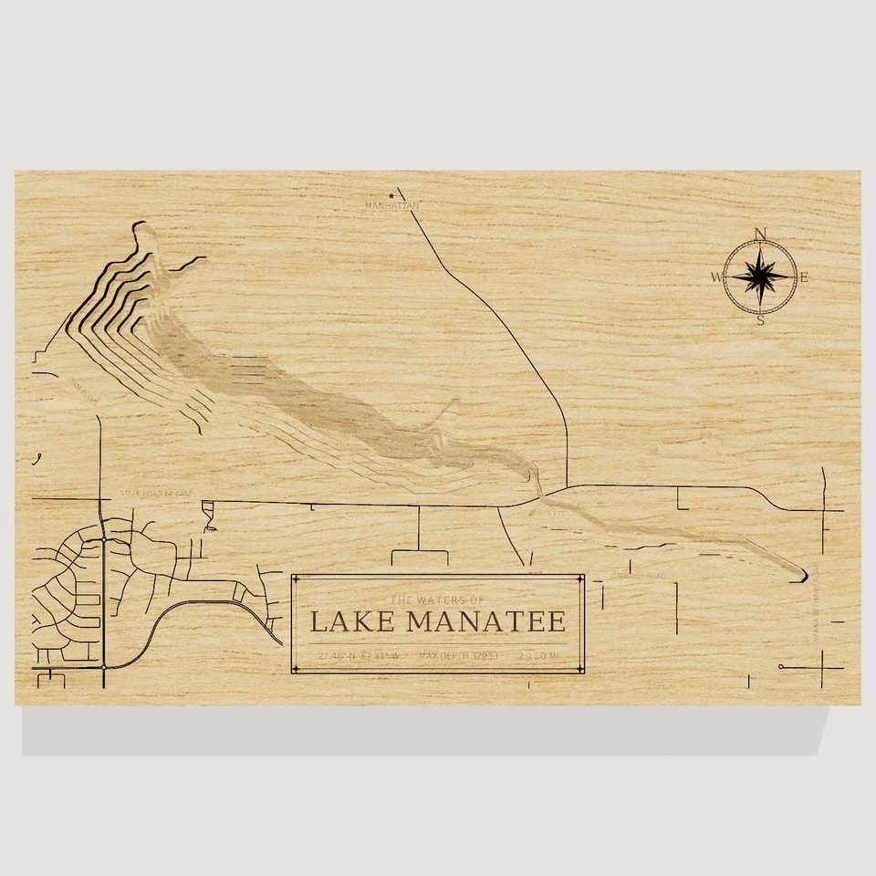 Lake Manatee 3D wood map, front view