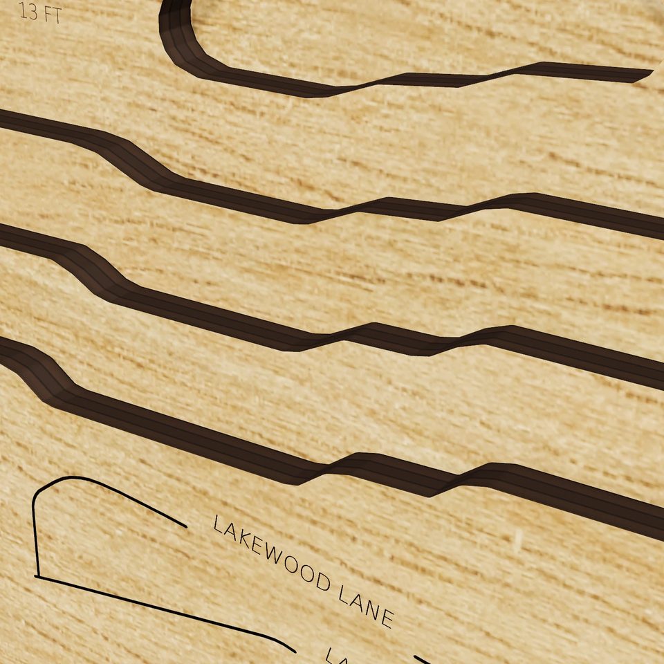 Lake Manawa 3D wood map, detail view