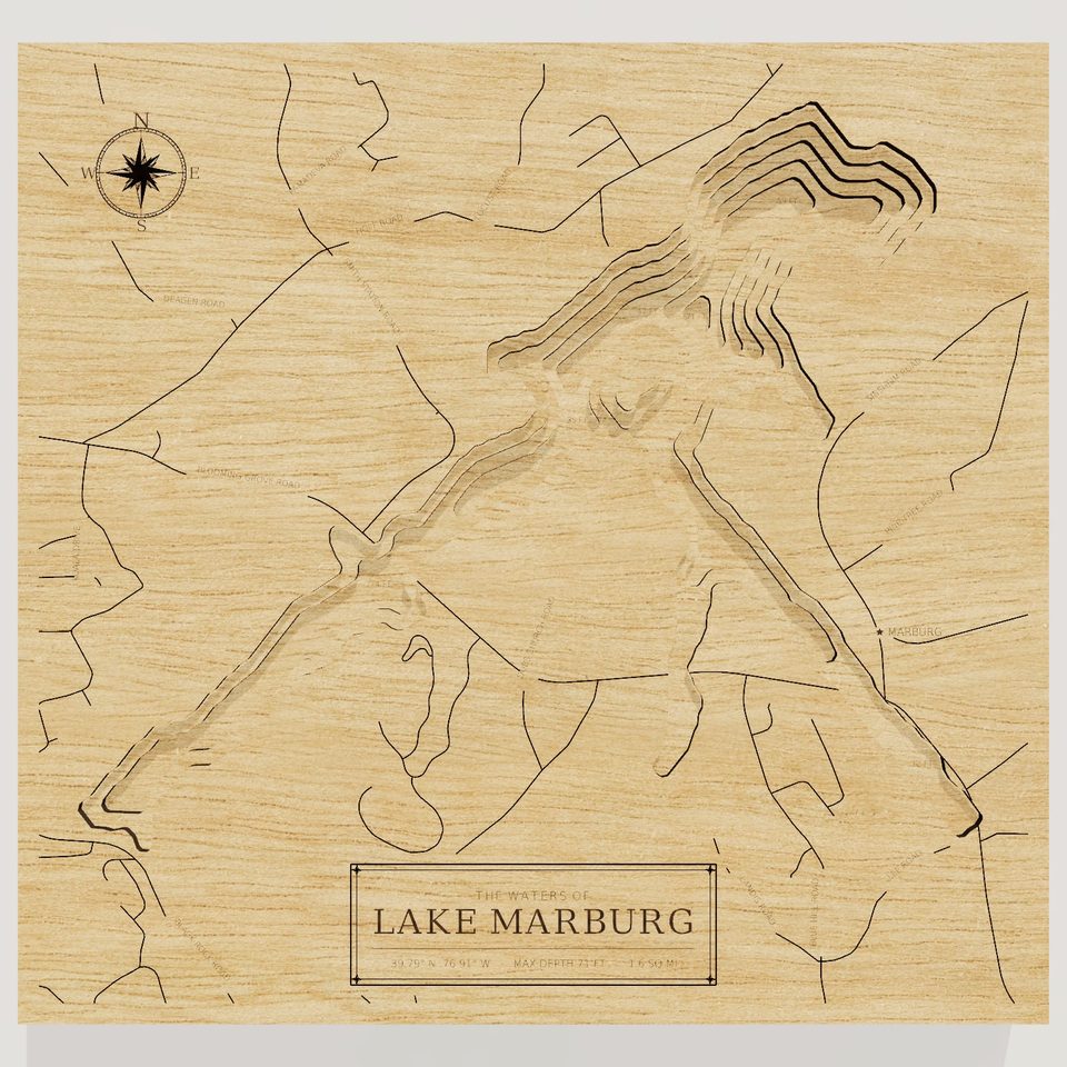 Lake Marburg 3D wood map, front view