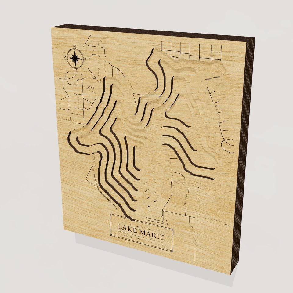 Lake Marie 3D wood map, hero view