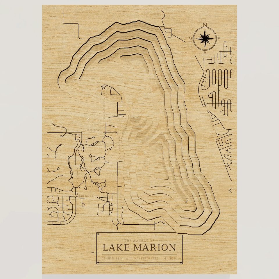 Lake Marion 3D wood map, front view