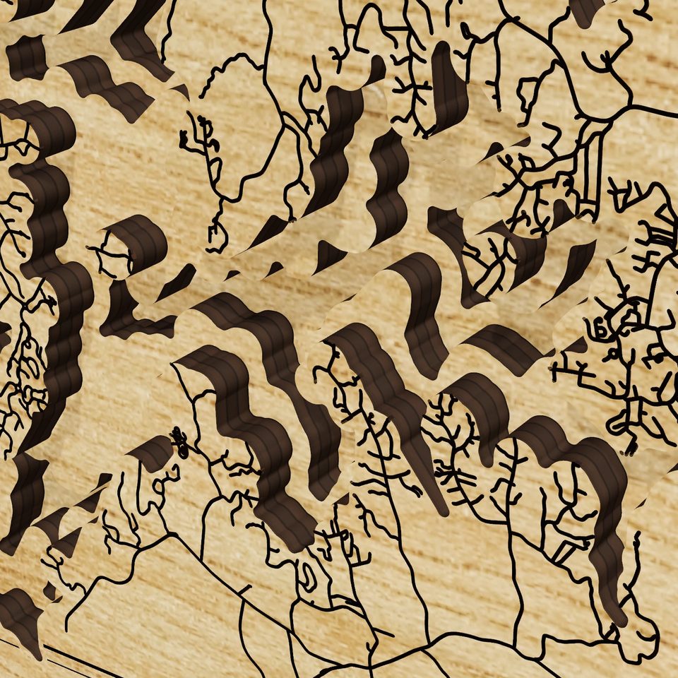Lake Martin 3D wood map, detail view