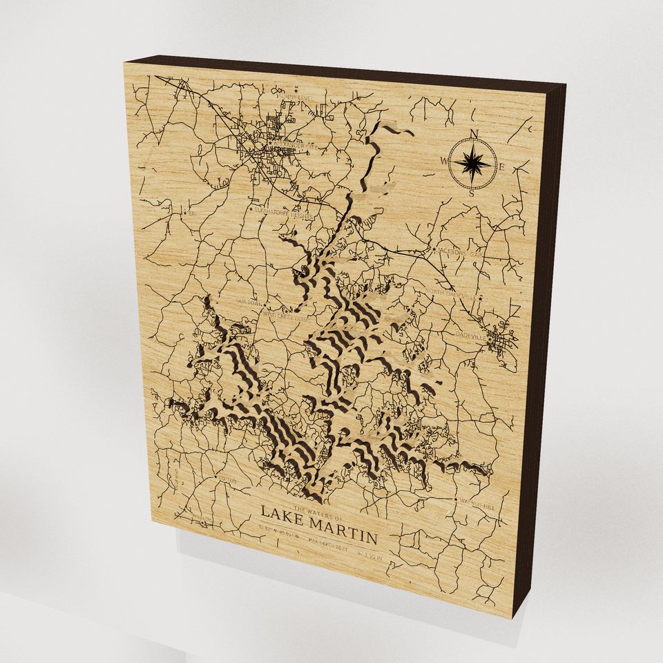 Lake Martin 3D wood map, hero view