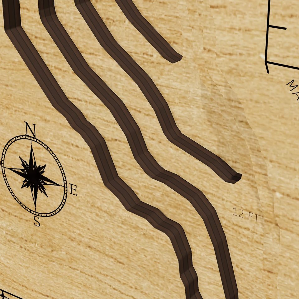 Lake Mary Jane 3D wood map, detail view