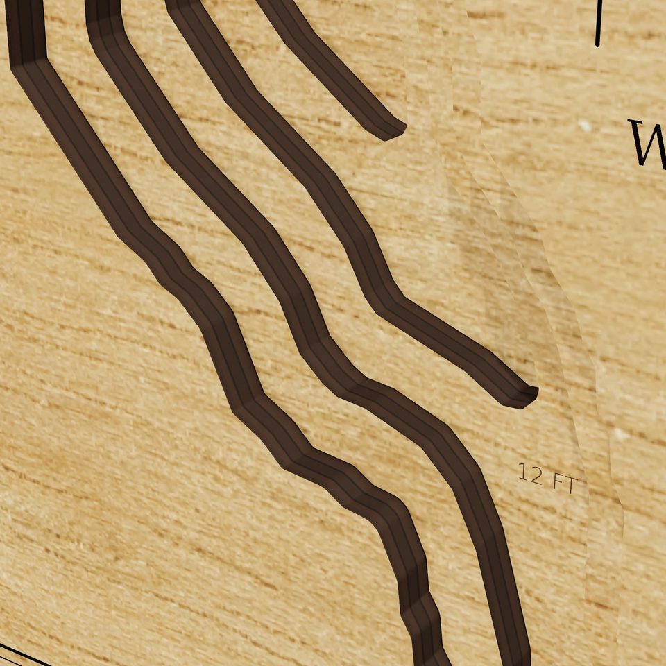 Lake Mary Jane 3D wood map, detail view