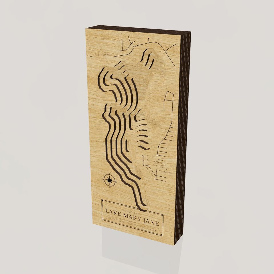 Lake Mary Jane 3D wood map, hero view