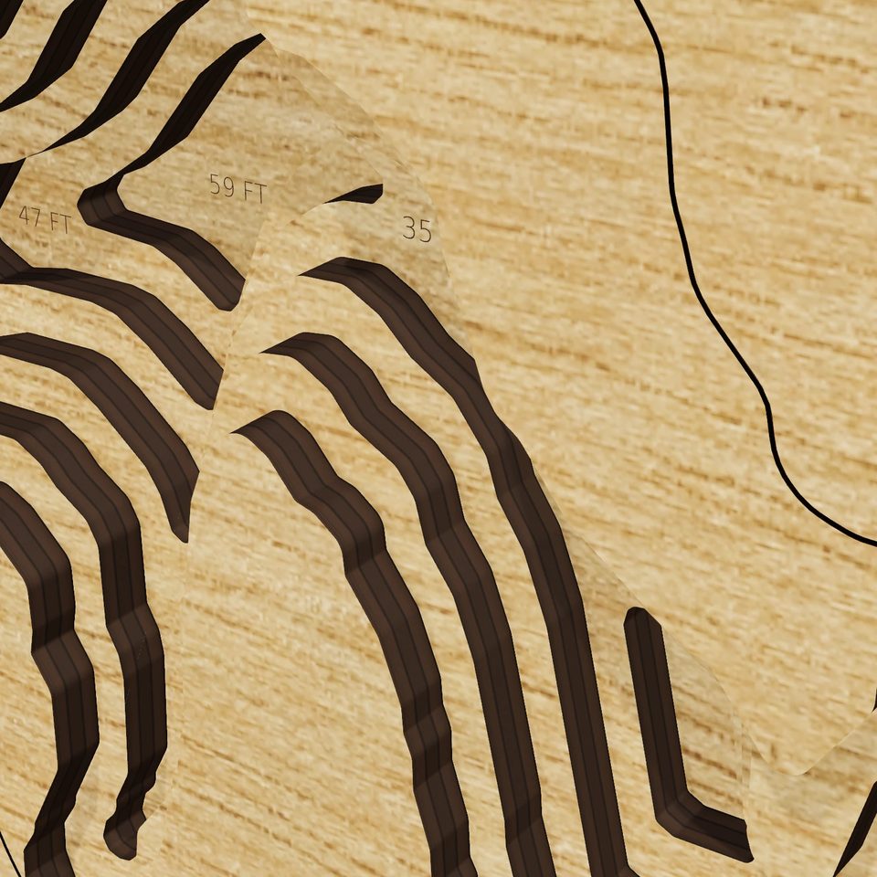 Lake Massabesic 3D wood map, detail view
