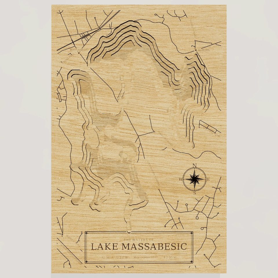 Lake Massabesic 3D wood map, front view