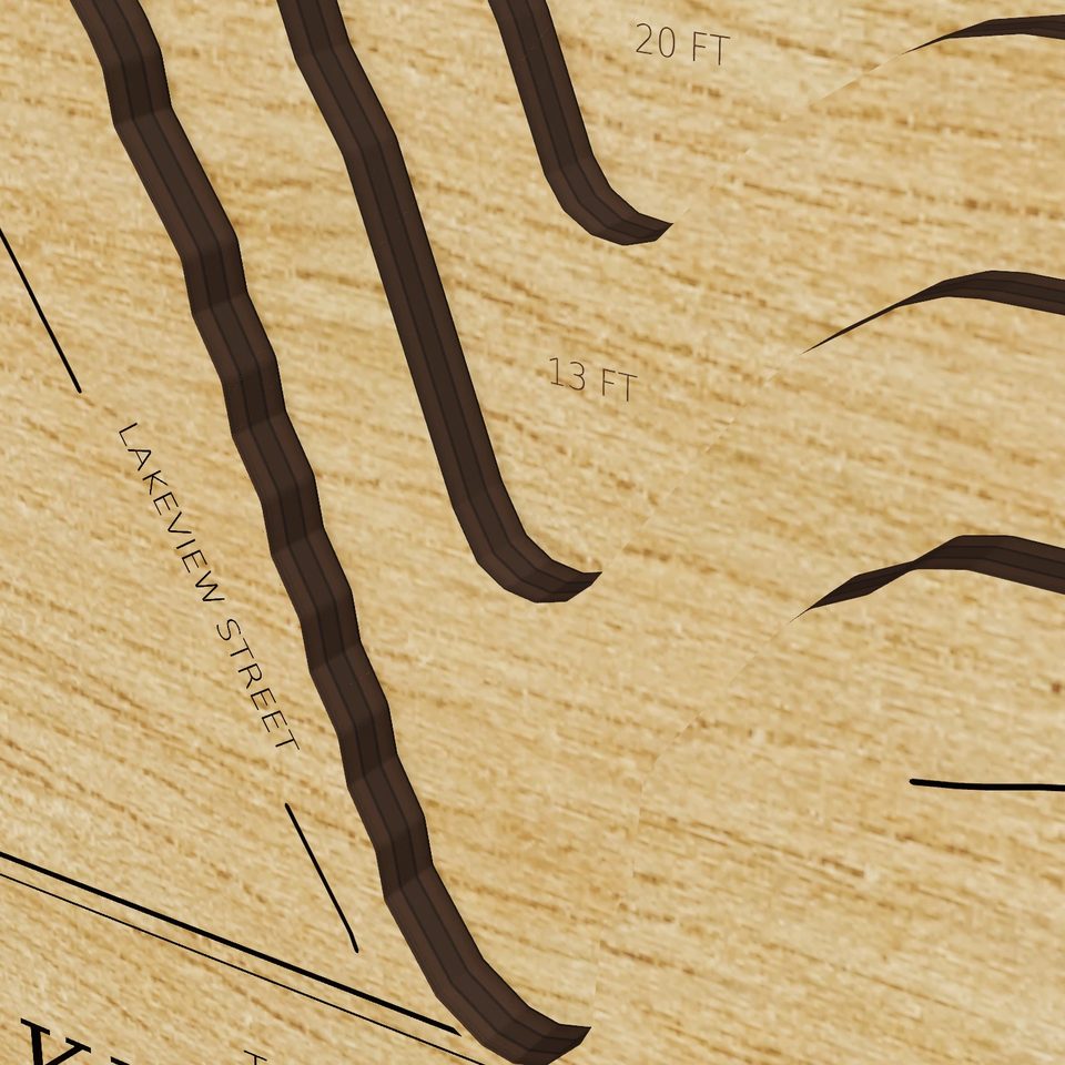 Lake Massapoag 3D wood map, detail view
