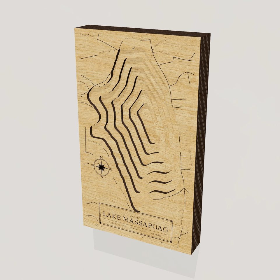 Lake Massapoag 3D wood map, hero view