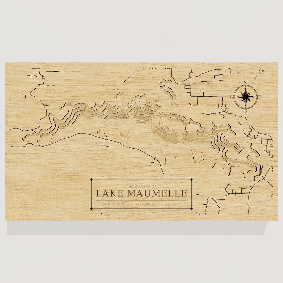 Lake Maumelle 3D wood map, front view
