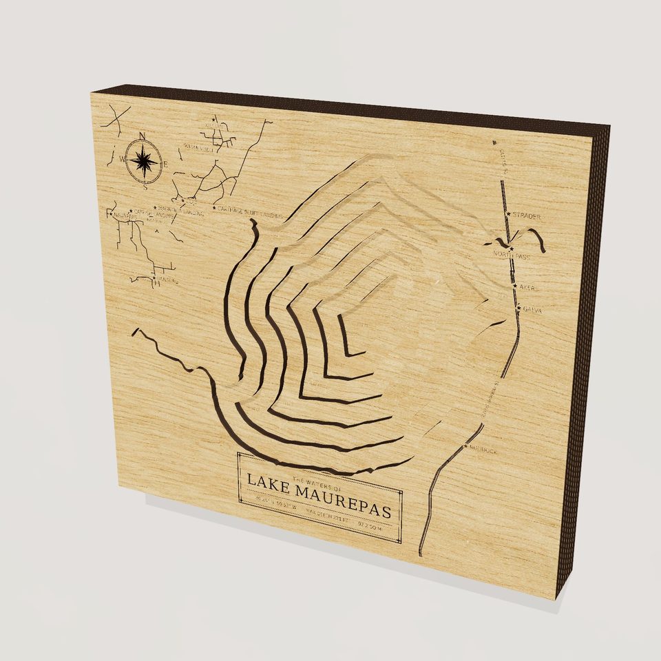 Lake Maurepas 3D wood map, hero view