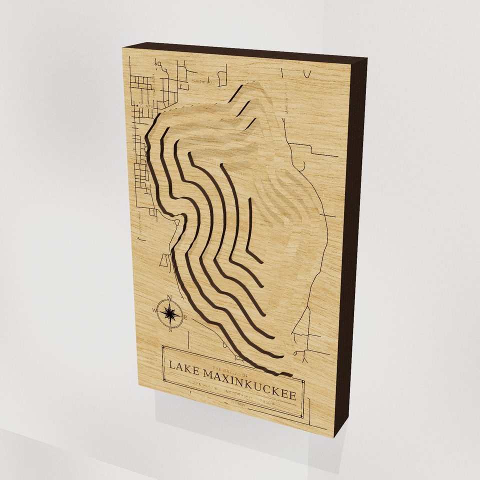 Lake Maxinkuckee 3D wood map, hero view
