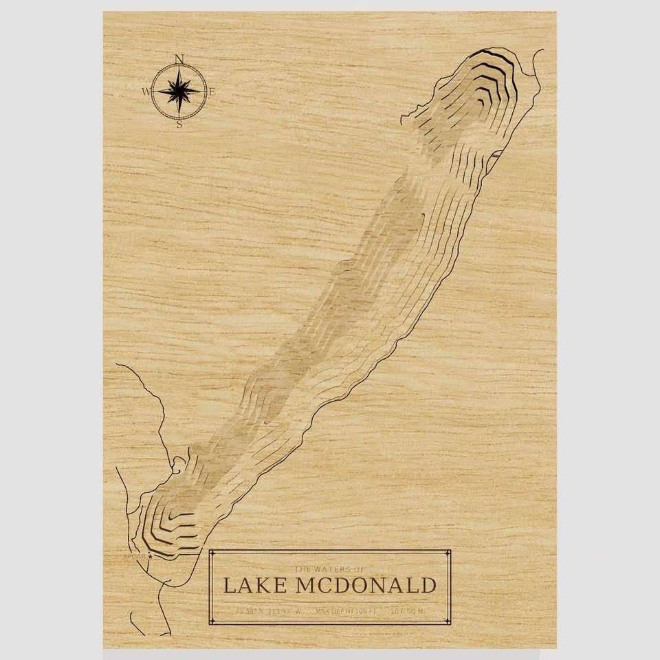 Lake McDonald 3D wood map, front view