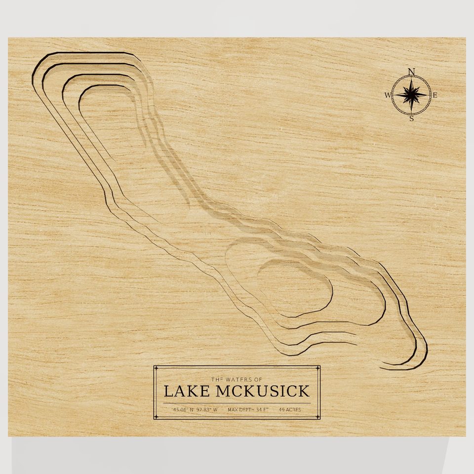 Lake McKusick 3D wood map, front view