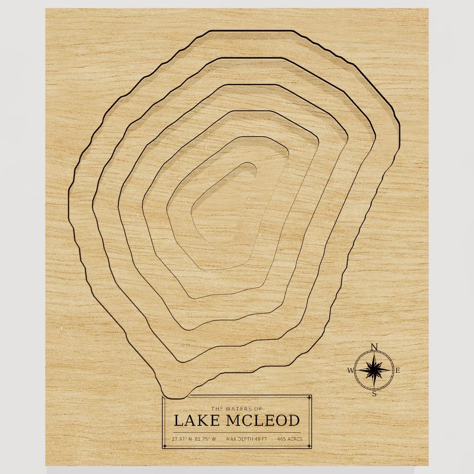 Lake McLeod 3D wood map, front view
