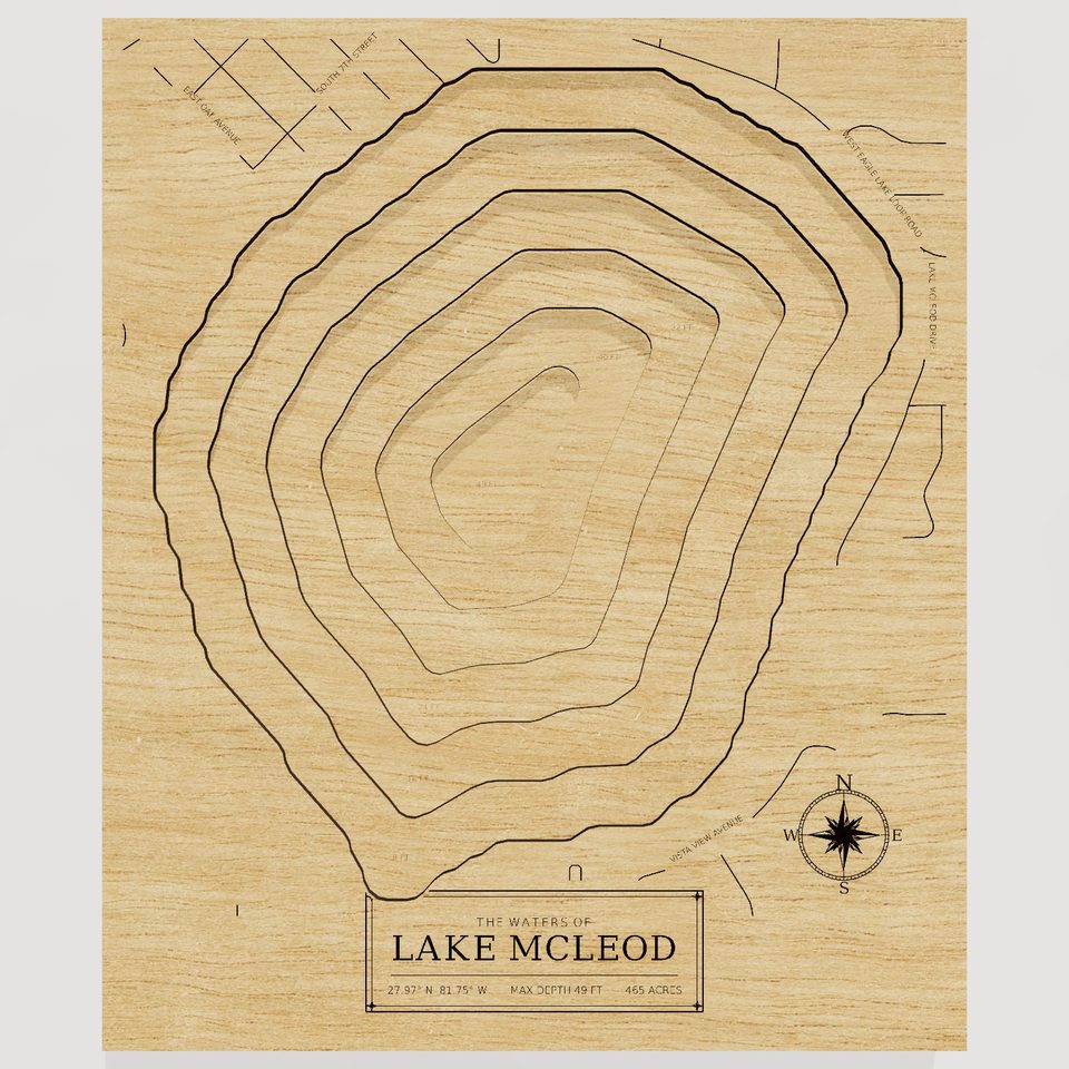 Lake McLeod 3D wood map, front view
