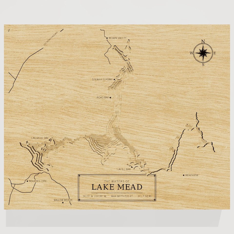 Lake Mead 3D wood map, front view