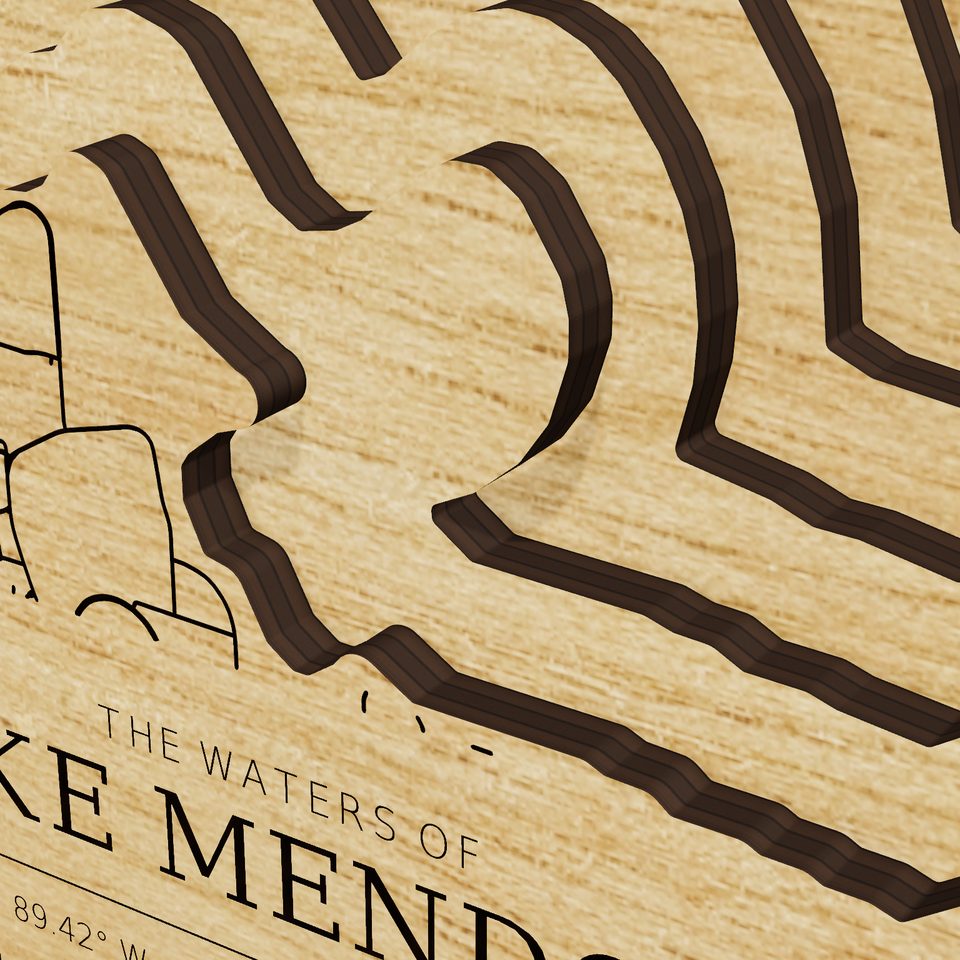 Lake Mendota 3D wood map, detail view
