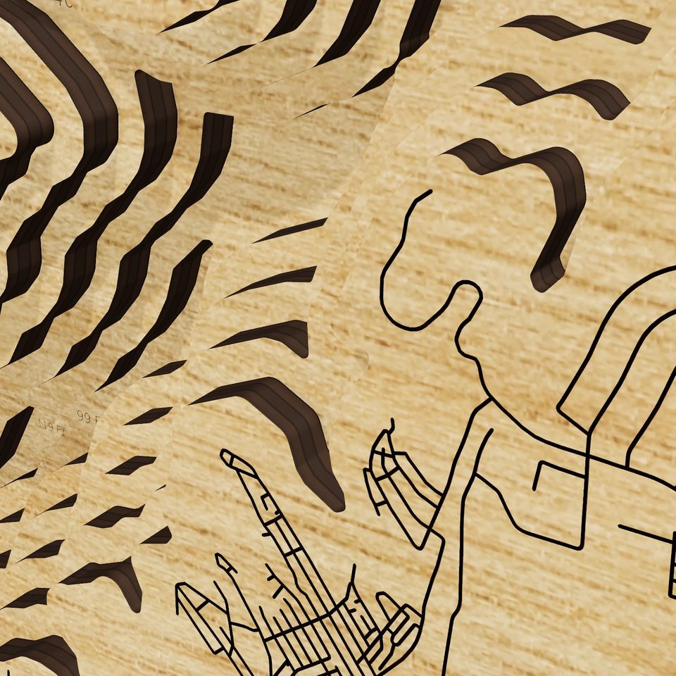 Lake Meredith 3D wood map, detail view