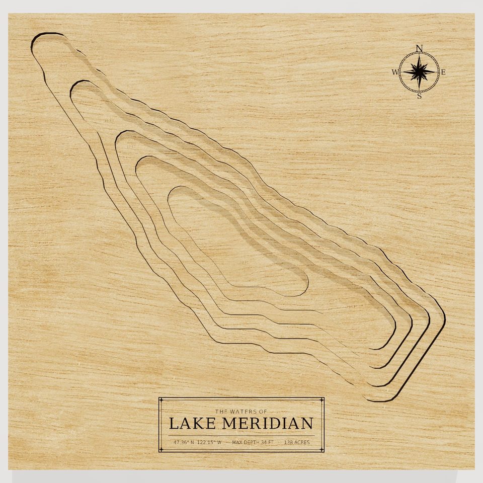 Lake Meridian 3D wood map, front view