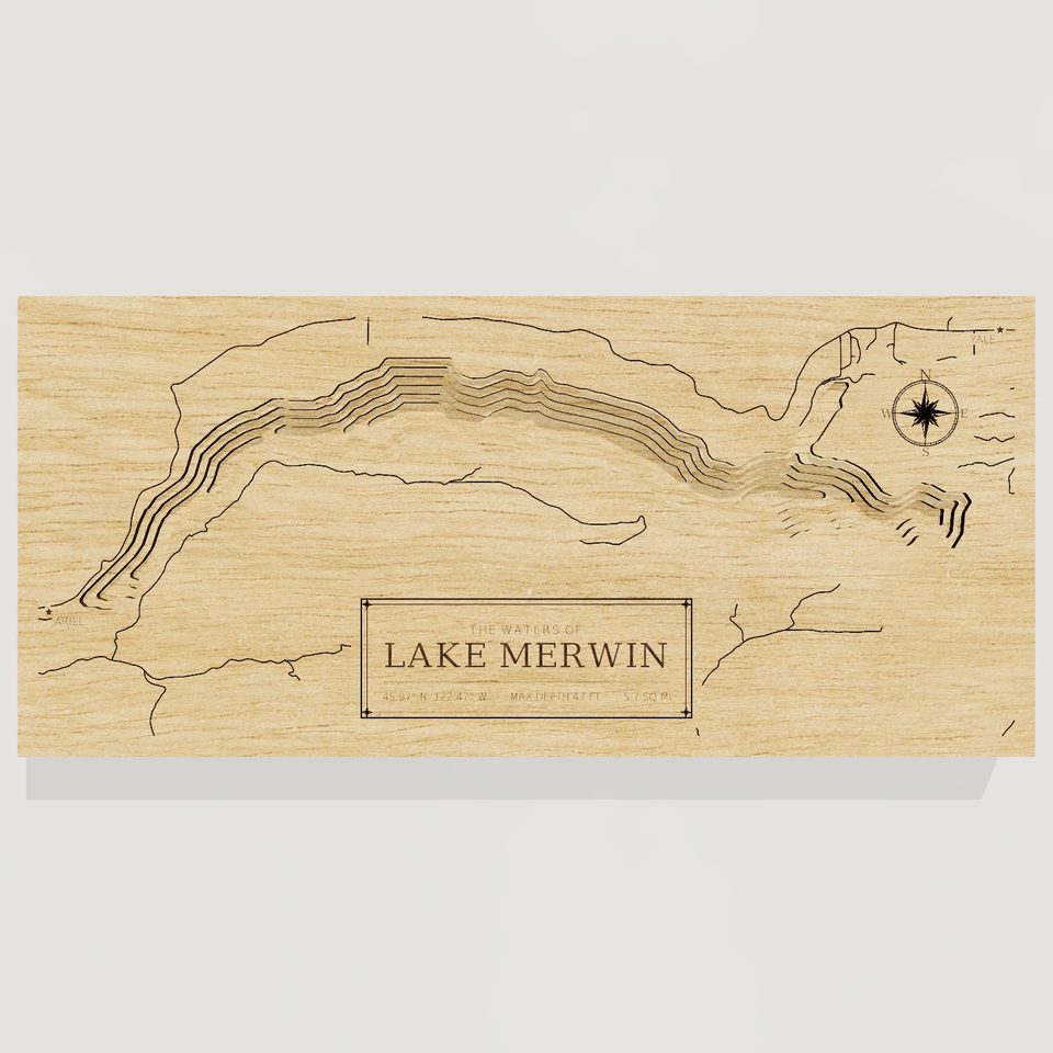 Lake Merwin 3D wood map, front view