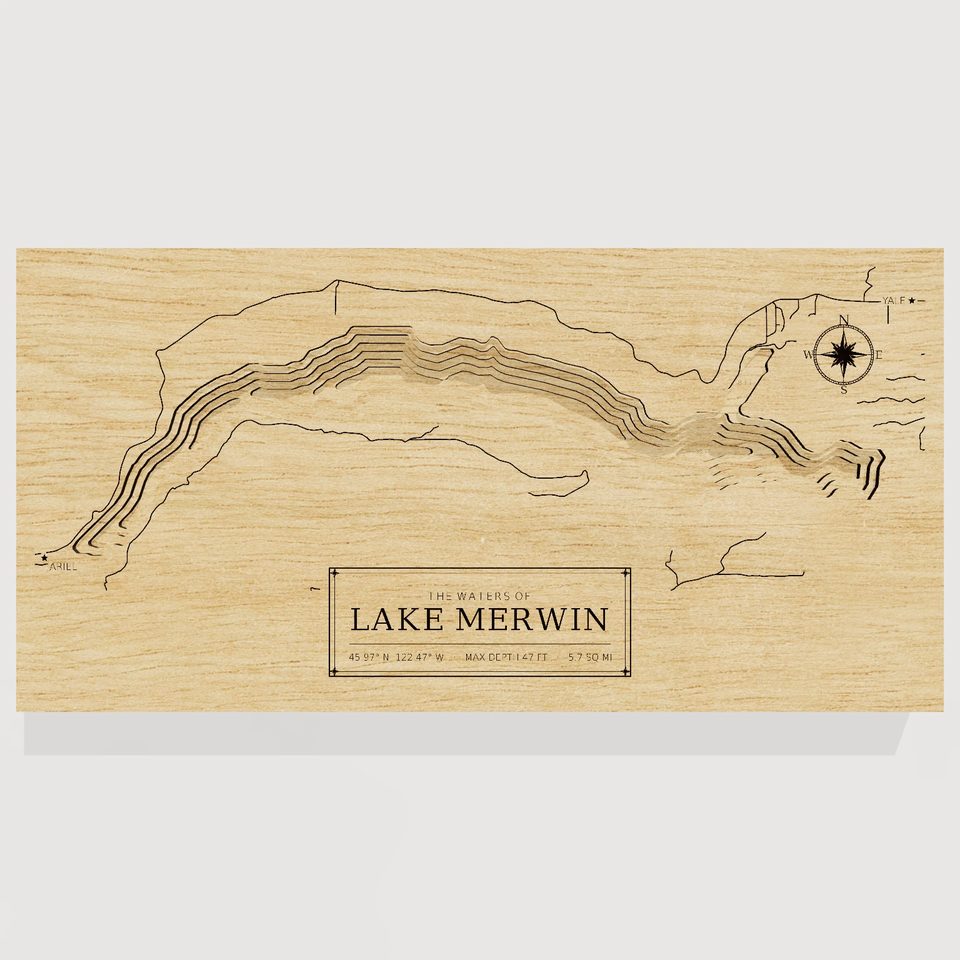 Lake Merwin 3D wood map, front view