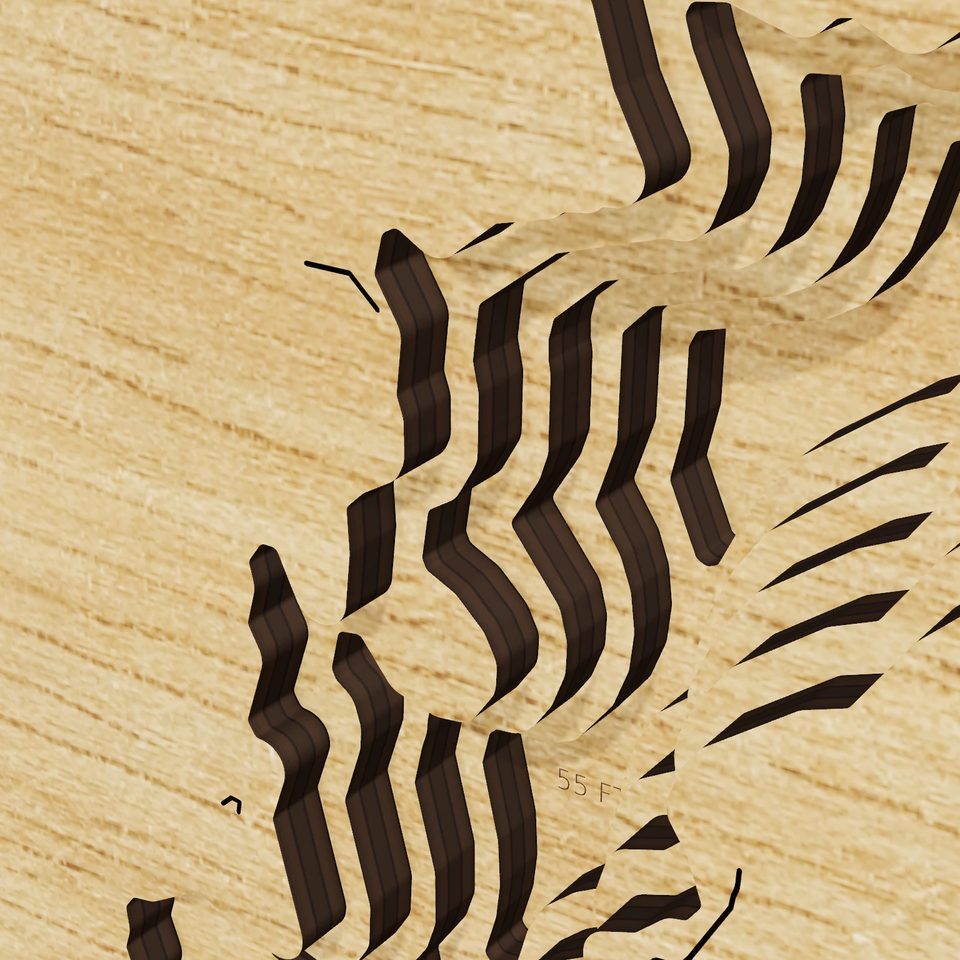 Lake Michigamme 3D wood map, detail view