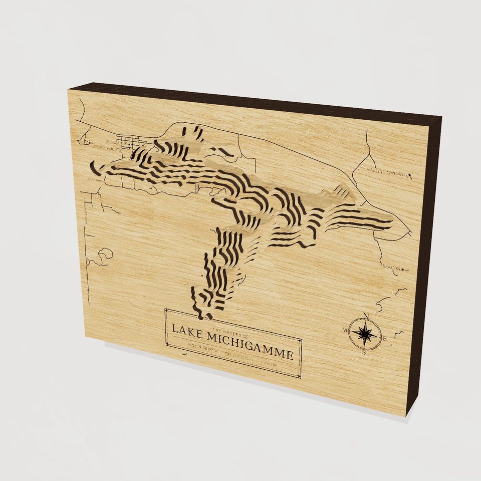 Lake Michigamme 3D wood map, hero view