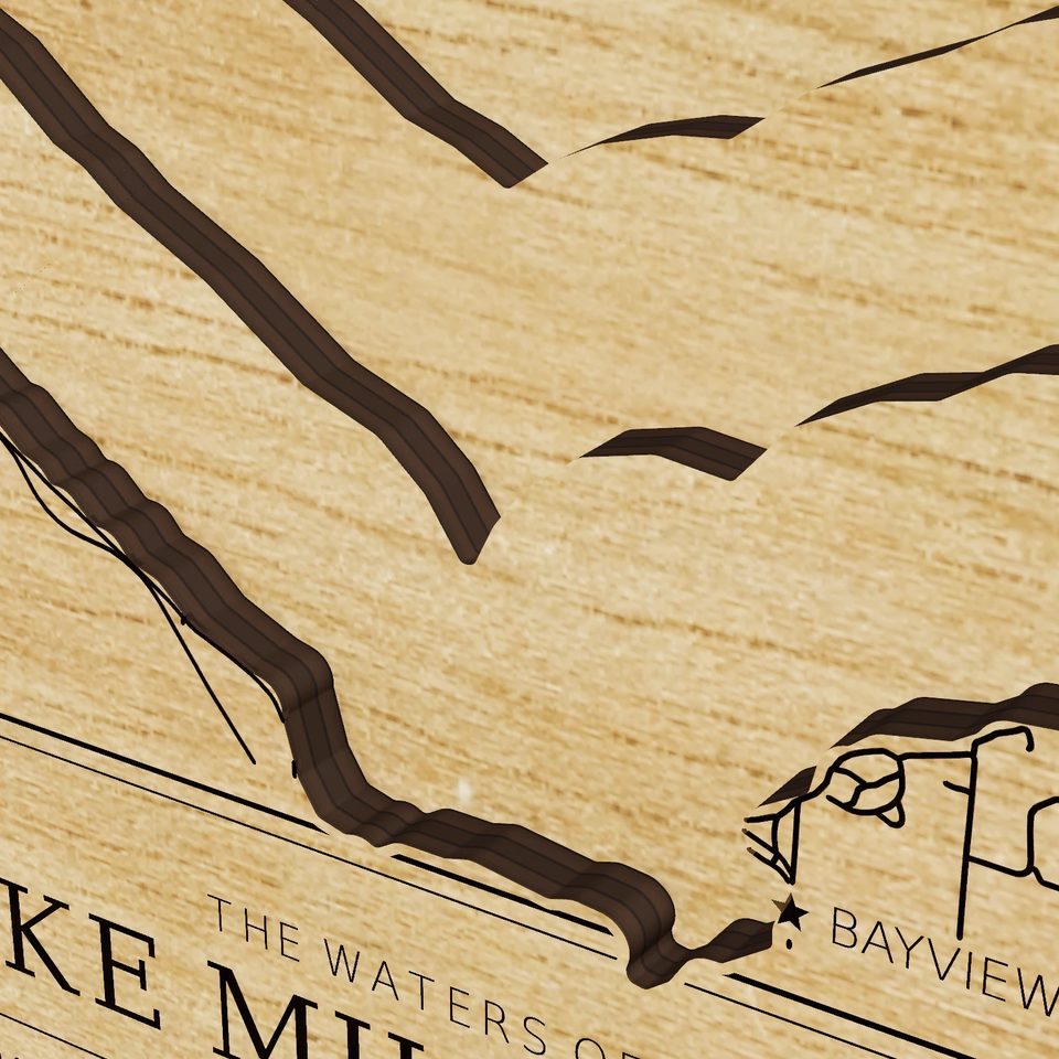Lake Mille Lacs 3D wood map, detail view