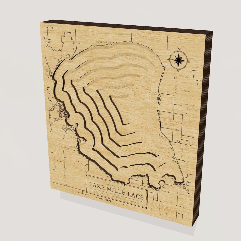 Lake Mille Lacs 3D wood map, hero view