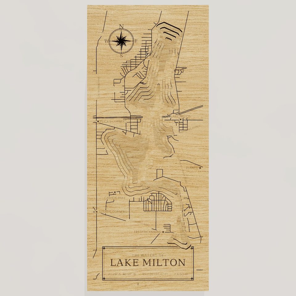 Lake Milton 3D wood map, front view