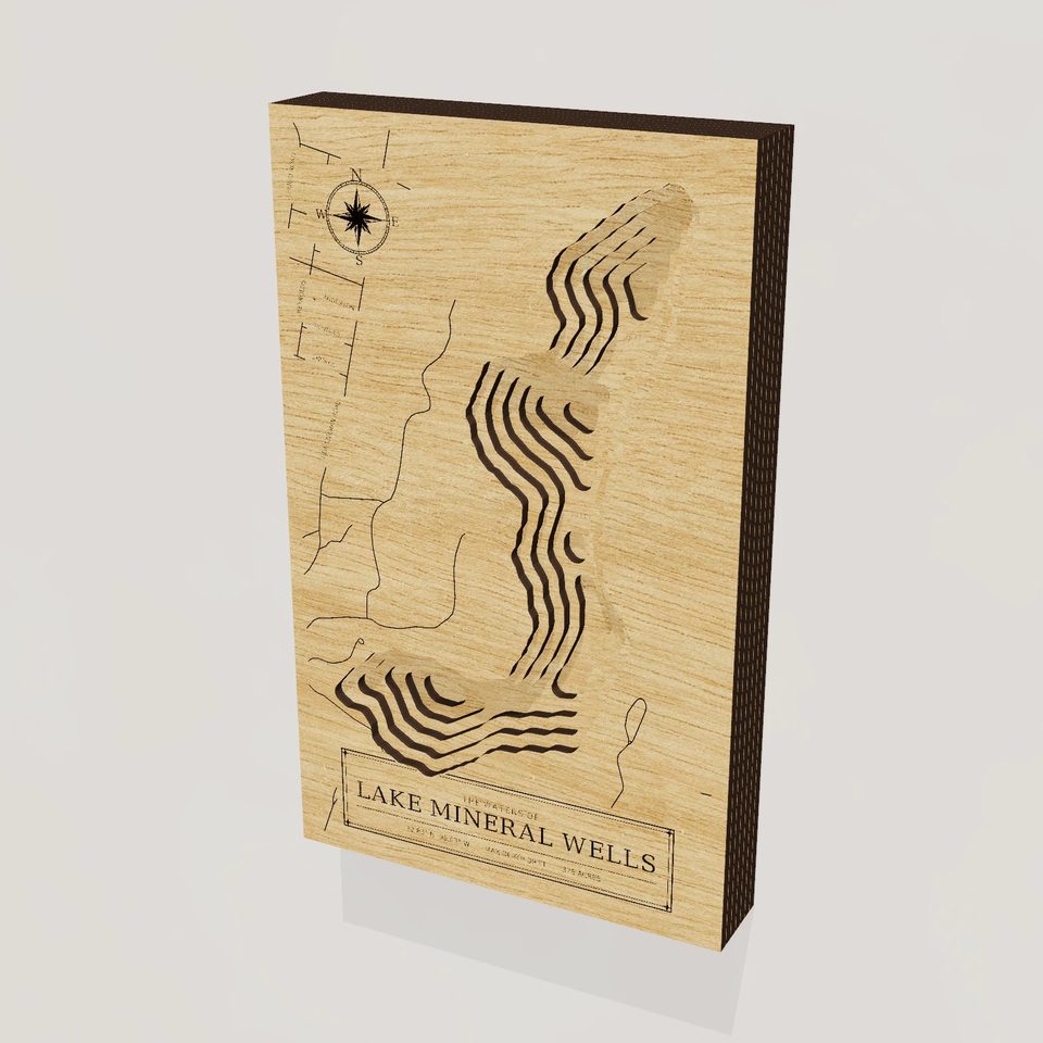 Lake Mineral Wells 3D wood map, hero view
