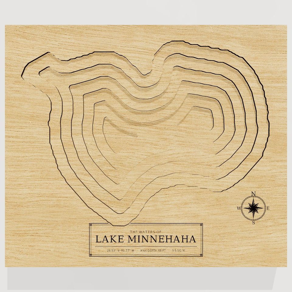 Lake Minnehaha 3D wood map, front view