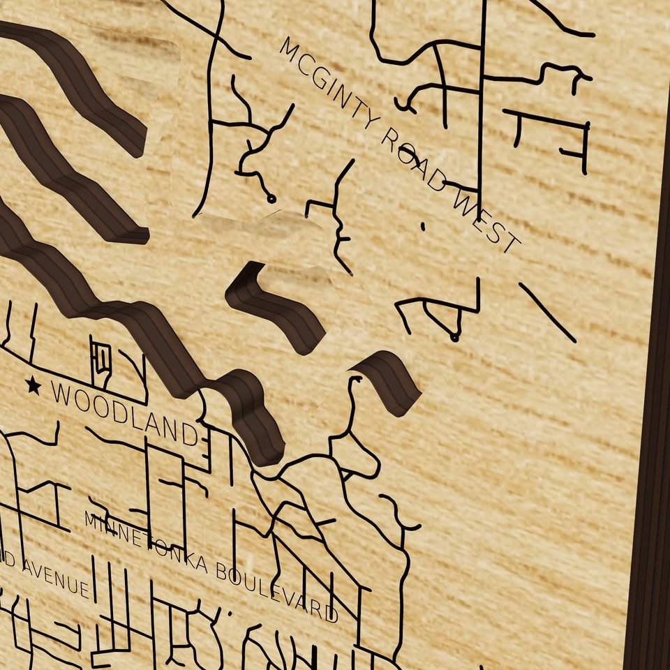 Lake Minnetonka 3D wood map, detail view