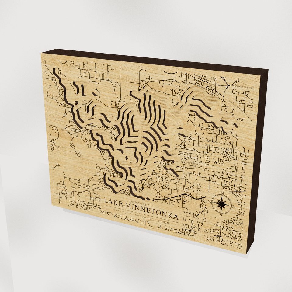Lake Minnetonka 3D wood map, hero view