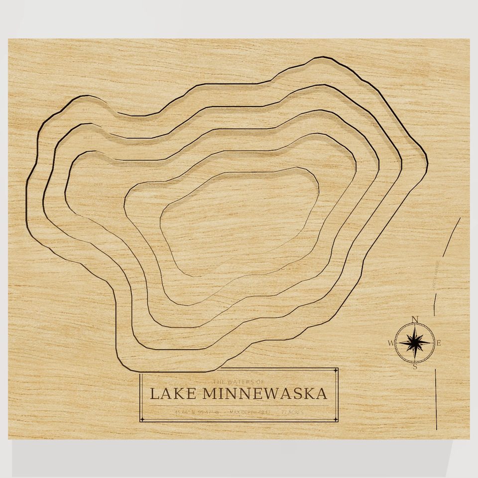 Lake Minnewaska 3D wood map, front view