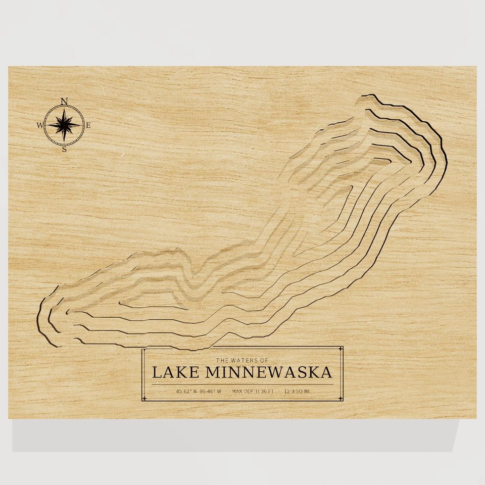 Lake Minnewaska 3D wood map, front view