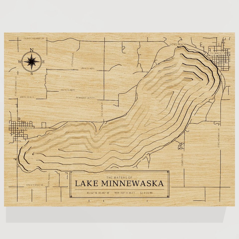 Lake Minnewaska 3D wood map, front view