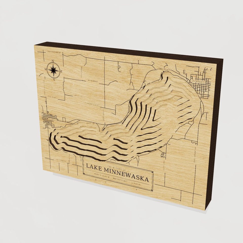 Lake Minnewaska 3D wood map, hero view