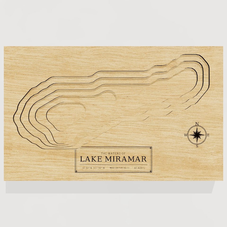 Lake Miramar 3D wood map, front view