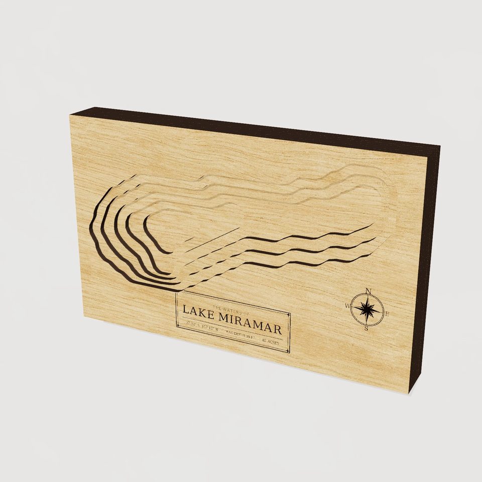 Lake Miramar 3D wood map, hero view