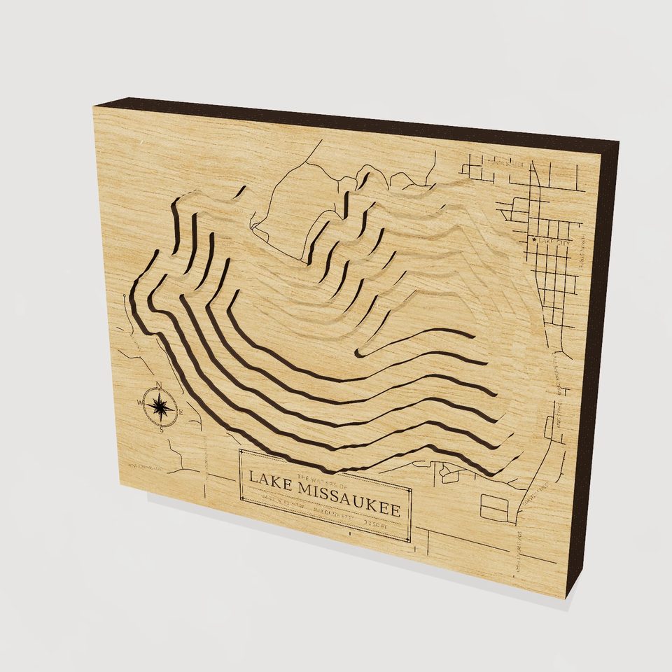 Lake Missaukee 3D wood map, hero view