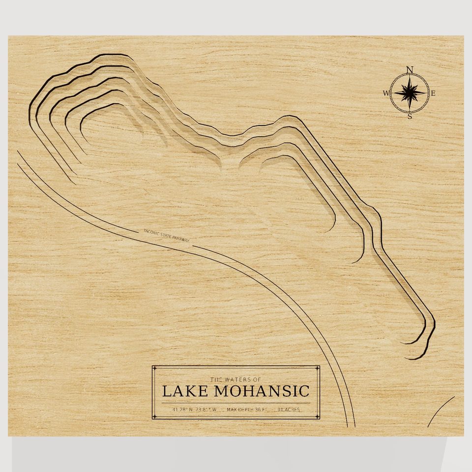 Lake Mohansic 3D wood map, front view