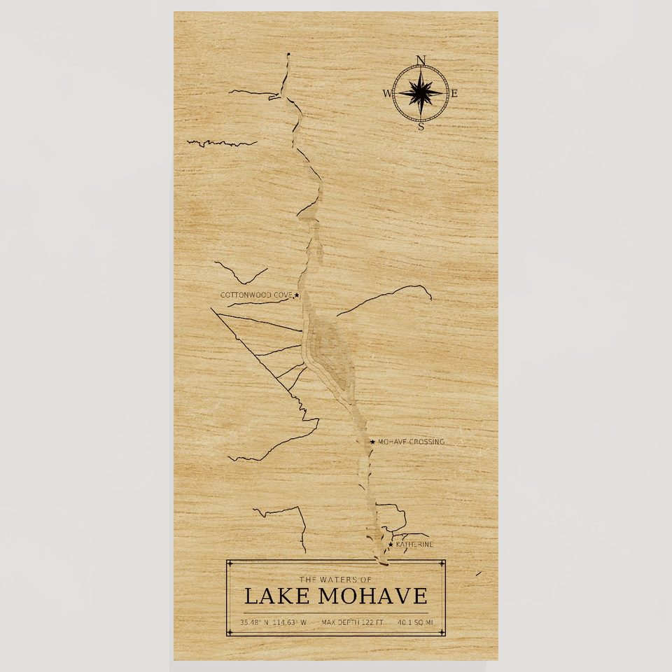 Lake Mohave 3D wood map, front view