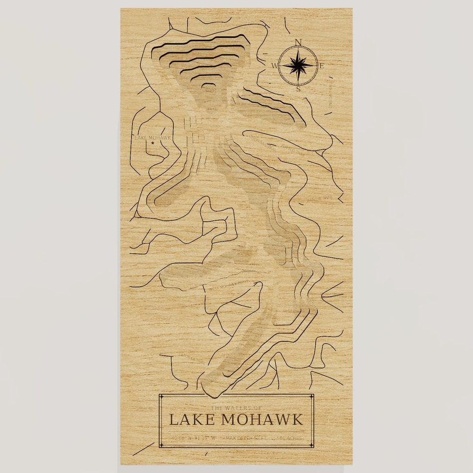 Lake Mohawk 3D wood map, front view