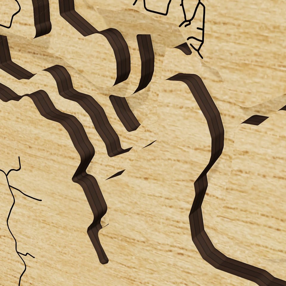 Lake Monroe 3D wood map, detail view